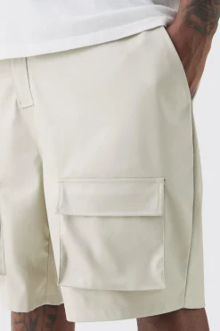 Plus Fixed Waist PU Cargo Short | BoohooMAN UK