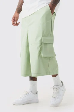 Plus Fixed Waist PU Panel Cargo Jort | BoohooMAN UK