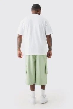 Plus Fixed Waist PU Panel Cargo Jort | BoohooMAN UK