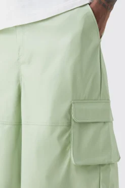 Plus Fixed Waist PU Panel Cargo Jort | BoohooMAN UK