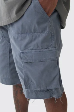 Plus Fixed Waist Raw Hem Relaxed Cargo Shorts | BoohooMAN UK