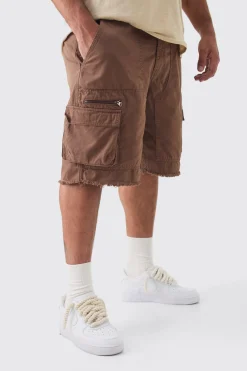 Plus Fixed Waist Raw Hem Relaxed Cargo Shorts | BoohooMAN UK