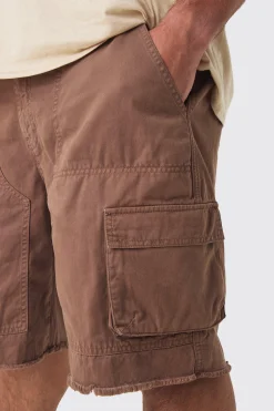Plus Fixed Waist Raw Hem Relaxed Cargo Shorts | BoohooMAN UK