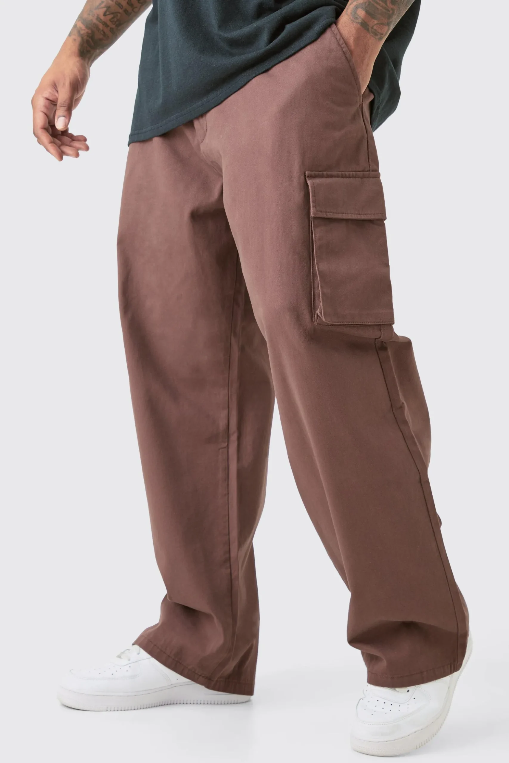 Plus Fixed Waist Relaxed Fit Cargo Trousers | BoohooMAN UK
