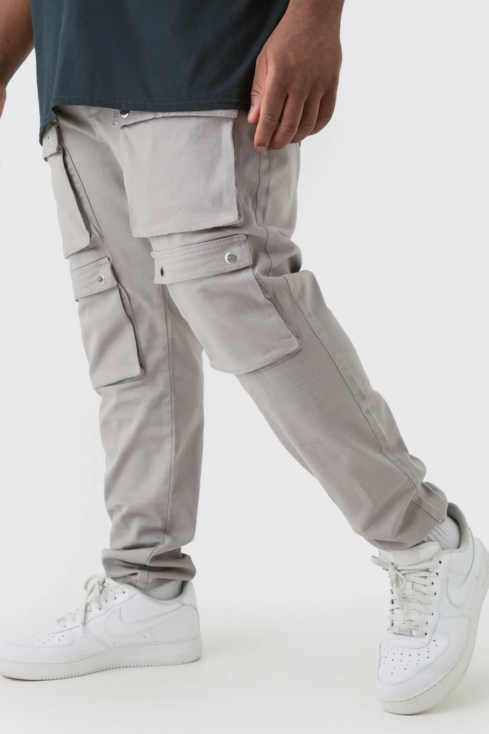 Plus Fixed Waist Skinny Multi Cargo Pocket Trouser | BoohooMAN UK
