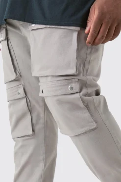 Plus Fixed Waist Skinny Multi Cargo Pocket Trouser | BoohooMAN UK