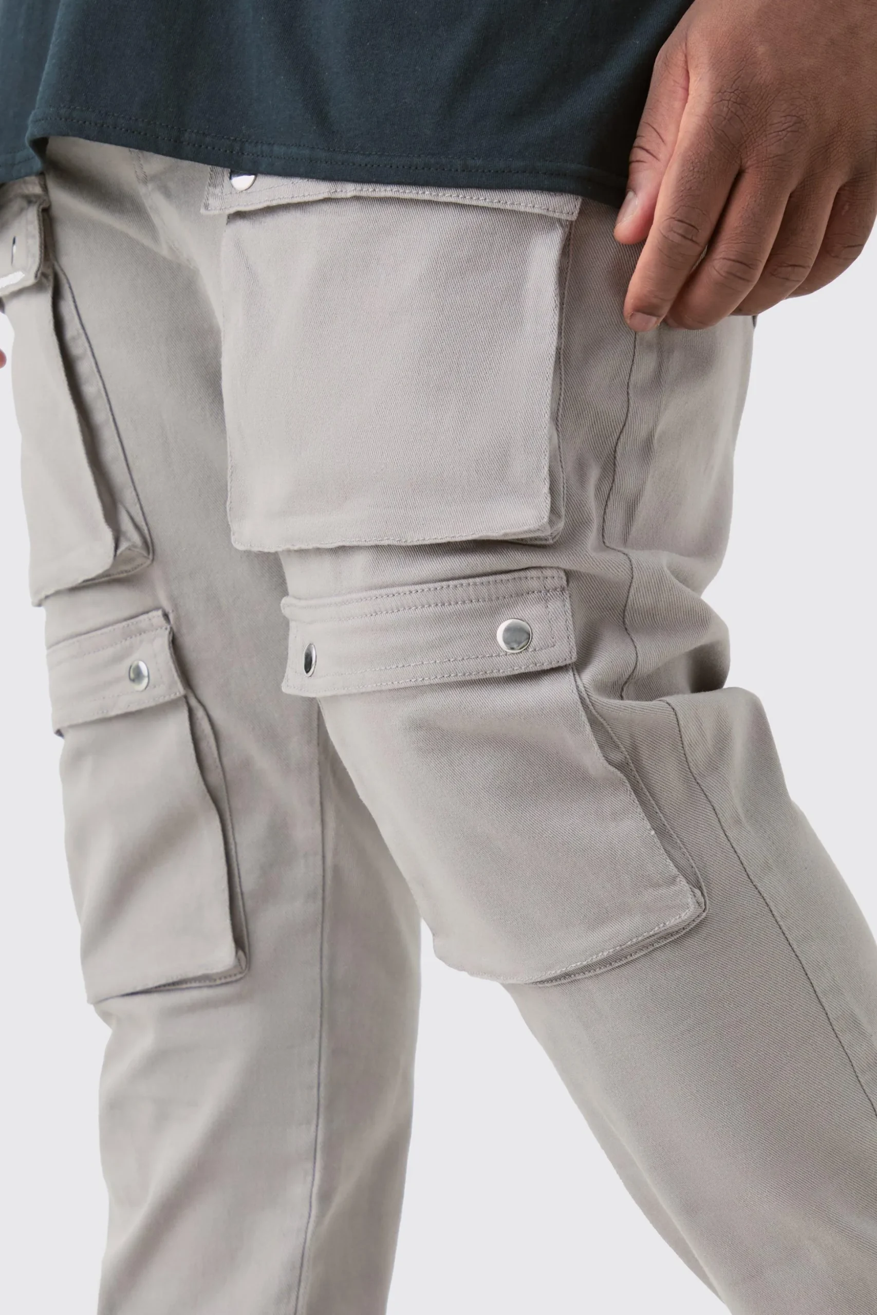 Plus Fixed Waist Skinny Multi Cargo Pocket Trouser | BoohooMAN UK