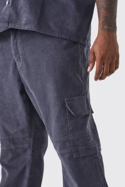Plus Fixed Waist Slim Flare Zip Gusset Cord Cargo Trouser | BoohooMAN UK