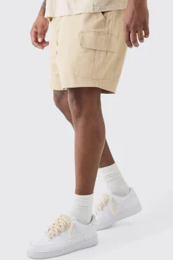 Plus Fixed Waist Stone Skinny Fit Cargo Shorts | BoohooMAN UK