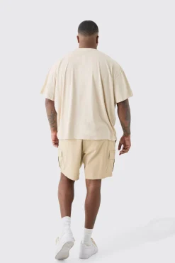 Plus Fixed Waist Stone Skinny Fit Cargo Shorts | BoohooMAN UK