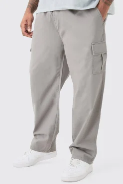 Plus Fixed Waist Straight Fit Cargo Trousers | BoohooMAN UK