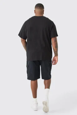 Plus Fixed Waist Twill Relaxed Cargo Zip Detail Tab Short | BoohooMAN UK
