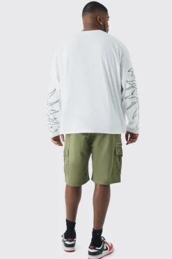 Plus Fixed Waist Twill Relaxed Cargo Zip Detail Tab Short | BoohooMAN UK