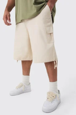 Plus Fixed Waistband Twill Cargo Jort | BoohooMAN UK