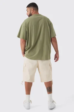 Plus Fixed Waistband Twill Cargo Jort | BoohooMAN UK