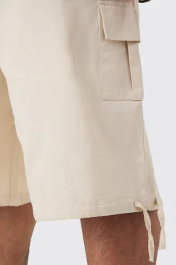 Plus Fixed Waistband Twill Cargo Jort | BoohooMAN UK