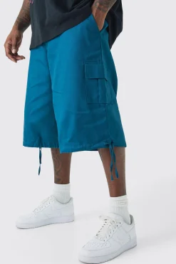 Plus Fixed Waistband Twill Cargo Jort | BoohooMAN UK