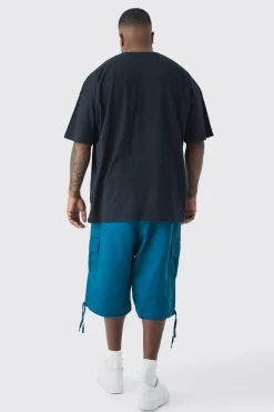 Plus Fixed Waistband Twill Cargo Jort | BoohooMAN UK