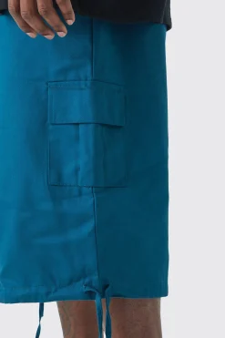 Plus Fixed Waistband Twill Cargo Jort | BoohooMAN UK