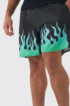 Plus Flame Hem Print Swim Shorts | BoohooMAN UK