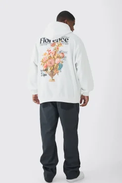 Plus Floral Back Print Oversized Hoodie | BoohooMAN UK
