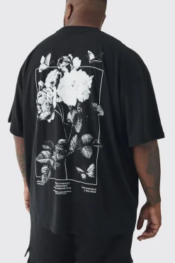 Plus Floral Butterfly Graphic Back Printed T-Shirt | BoohooMAN UK