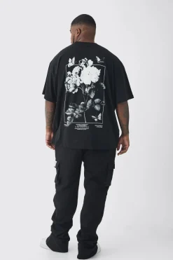 Plus Floral Butterfly Graphic Back Printed T-Shirt | BoohooMAN UK