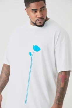 Plus Floral Line Drawing T-shirt | BoohooMAN UK