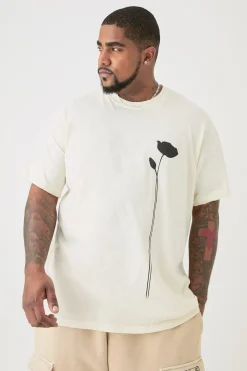 Plus Floral Line Drawing Print T-shirt | BoohooMAN UK