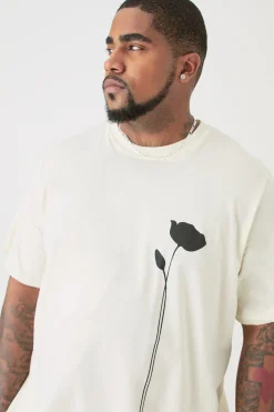 Plus Floral Line Drawing Print T-shirt | BoohooMAN UK
