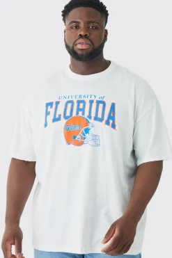 Plus Florida Varsity T-shirt In White | BoohooMAN UK
