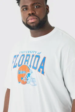 Plus Florida Varsity T-shirt In White | BoohooMAN UK