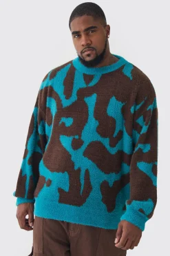 Plus Fluffy Knit Abstract Sweatshirt | BoohooMAN UK