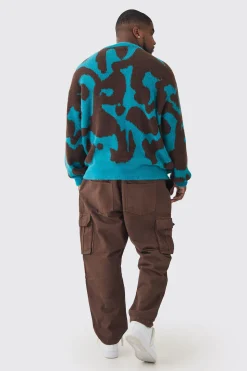 Plus Fluffy Knit Abstract Sweatshirt | BoohooMAN UK