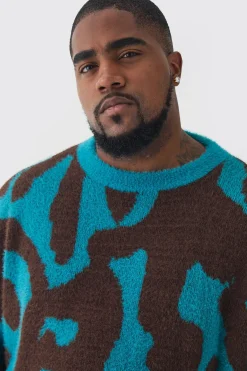 Plus Fluffy Knit Abstract Sweatshirt | BoohooMAN UK