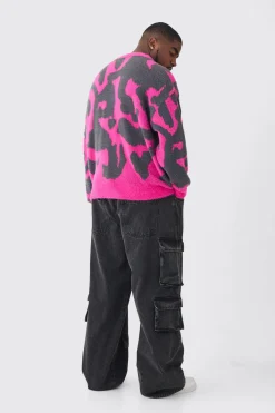 Plus Fluffy Knit Abstract Sweatshirt | BoohooMAN UK