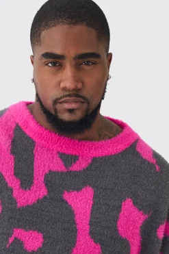 Plus Fluffy Knit Abstract Sweatshirt | BoohooMAN UK