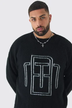 Plus Fluffy Knit BM Jumper | BoohooMAN UK