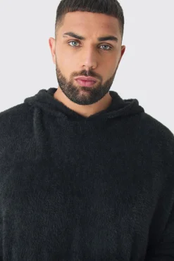 Plus Fluffy Knit Boxy Oversized Hoodie | BoohooMAN UK