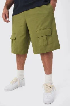 Plus Front Pocket Twill Overdyed Cargo Jort | BoohooMAN UK