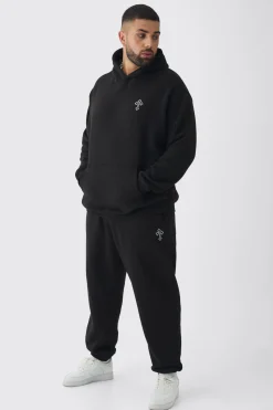 Plus Gothic Cross Embroidered Hooded Tracksuit | BoohooMAN UK