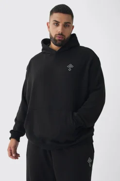 Plus Gothic Cross Embroidered Hooded Tracksuit | BoohooMAN UK