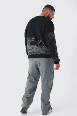 Plus Gothic Cross Oversized Knitted Sweat | BoohooMAN UK