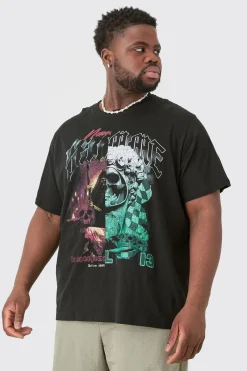 Plus Gothic Splice Print T-shirt In Black | BoohooMAN UK
