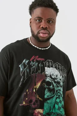 Plus Gothic Splice Print T-shirt In Black | BoohooMAN UK