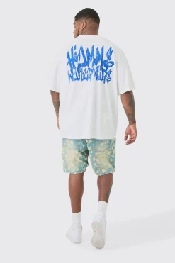 Plus Graffiti Homme Worldwide Back Print T-shirt In White | BoohooMAN UK
