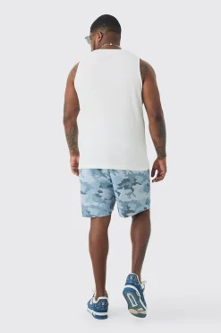 Plus Grey Camo Printed Swim Shorts | BoohooMAN UK