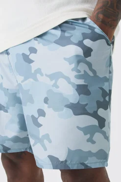 Plus Grey Camo Printed Swim Shorts | BoohooMAN UK