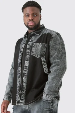 Plus Grey Wash Carpenter Style Denim Shirt | BoohooMAN UK