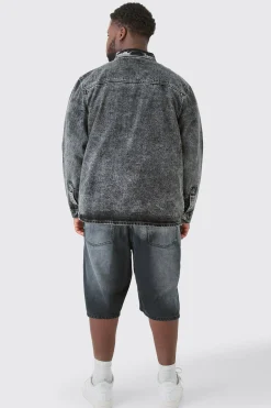 Plus Grey Wash Carpenter Style Denim Shirt | BoohooMAN UK